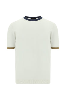 Kırık Beyaz Bisiklet Yaka Slim Fit Dar Kesim Desenli Nakışlı Pamuklu T-shirt