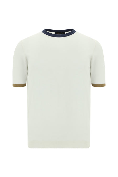 Kırık Beyaz Bisiklet Yaka Slim Fit Dar Kesim Desenli Nakışlı Pamuklu T-shirt