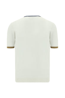 Kırık Beyaz Bisiklet Yaka Slim Fit Dar Kesim Desenli Nakışlı Pamuklu T-shirt