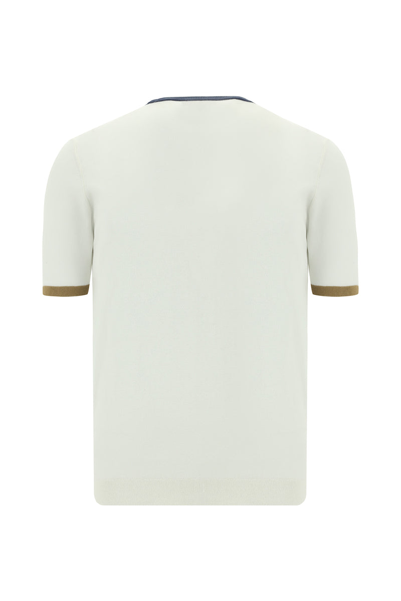 Kırık Beyaz Bisiklet Yaka Slim Fit Dar Kesim Desenli Nakışlı Pamuklu T-shirt