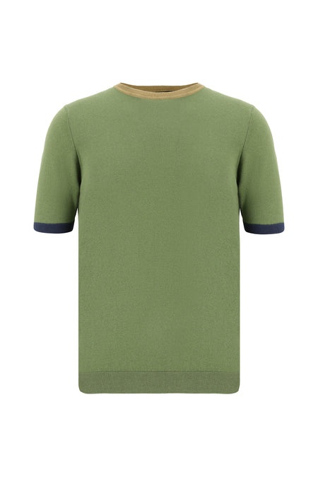 Yağ Yeşili-Olive Bisiklet Yaka Slim Fit Dar Kesim Desenli Nakışlı Pamuklu T-shirt