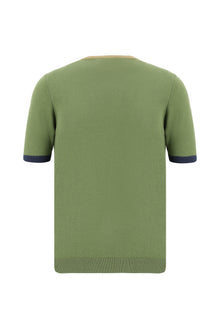 Yağ Yeşili-Olive Bisiklet Yaka Slim Fit Dar Kesim Desenli Nakışlı Pamuklu T-shirt