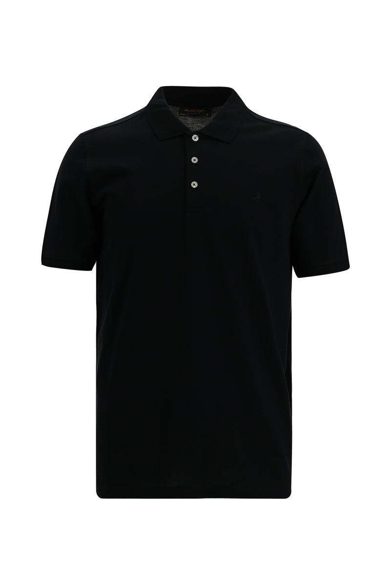 Siyah Regular Fit Nak??l? Merserize Pamuk K?vr?lmaz Polo Yaka T-shirt-Abdullah Ki??l?