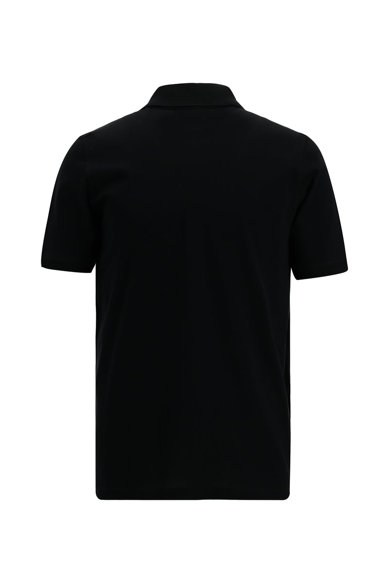 Siyah Regular Fit Nak??l? Merserize Pamuk K?vr?lmaz Polo Yaka T-shirt-Abdullah Ki??l?
