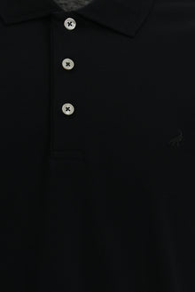 Siyah Regular Fit Nakışlı Merserize Pamuk Kıvrılmaz Polo Yaka T-shirt