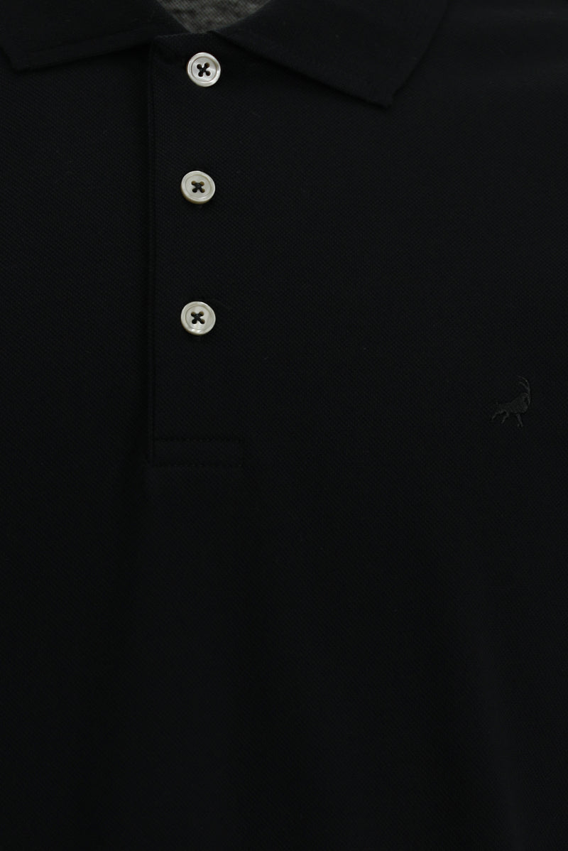 Siyah Regular Fit Nak??l? Merserize Pamuk K?vr?lmaz Polo Yaka T-shirt-Abdullah Ki??l?