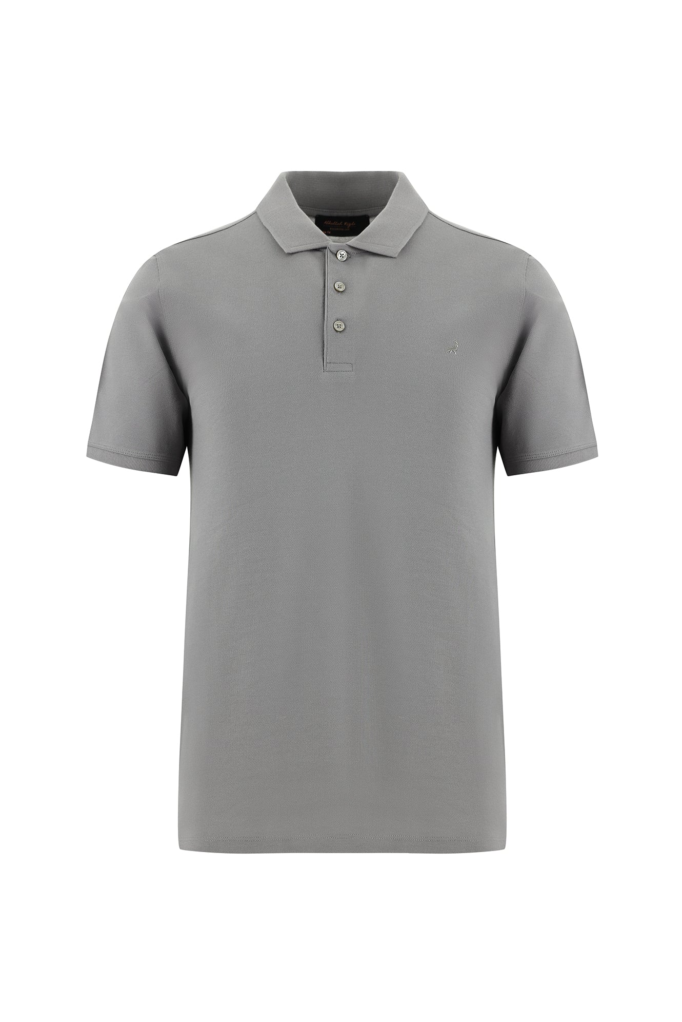 Orta Gri Regular Fit Nakışlı Merserize Pamuk Kıvrılmaz Polo Yaka T-shirt