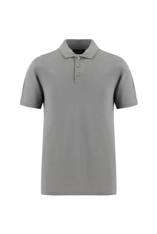 Orta Gri Regular Fit Nakışlı Merserize Pamuk Kıvrılmaz Polo Yaka T-shirt
