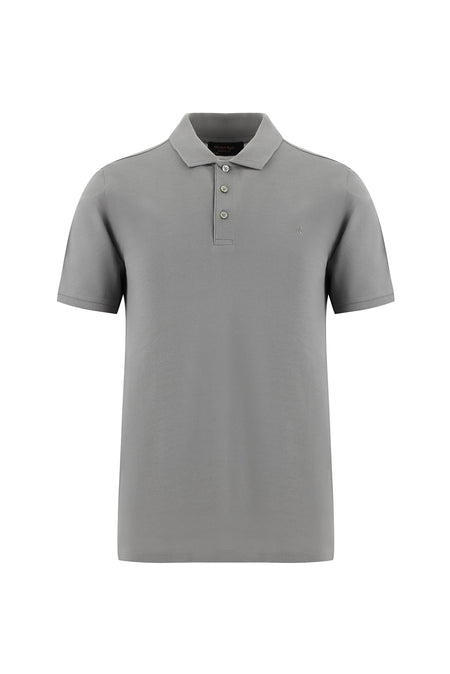 Orta Gri Regular Fit Nakışlı Merserize Pamuk Kıvrılmaz Polo Yaka T-shirt