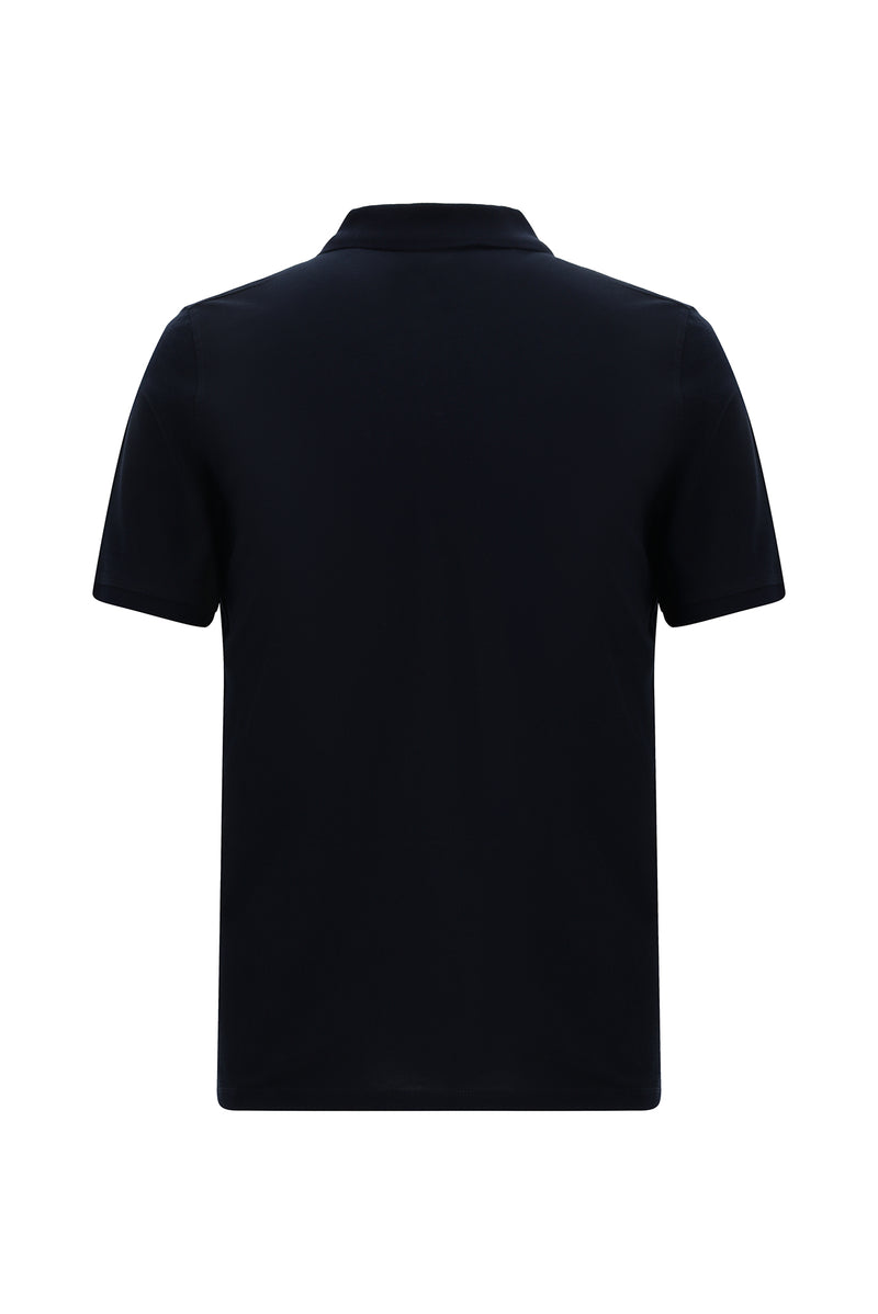 Koyu Lacivert Regular Fit Nakışlı Merserize Pamuk Kıvrılmaz Polo Yaka T-shirt