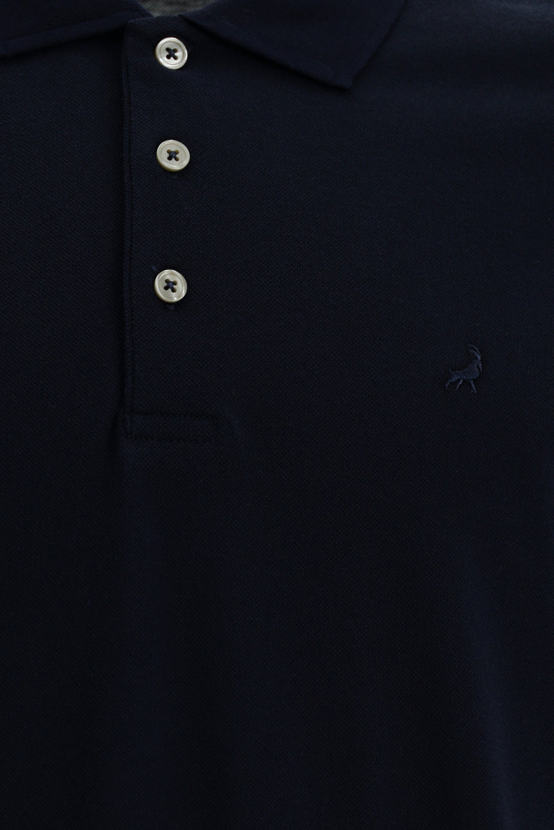 Koyu Lacivert Regular Fit Nakışlı Merserize Pamuk Kıvrılmaz Polo Yaka T-shirt