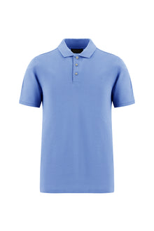 Koyu Mavi  Regular Fit Nakışlı Merserize Pamuk Kıvrılmaz Polo Yaka T-shirt