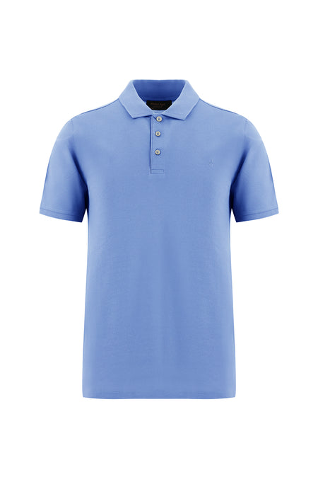 Koyu Mavi  Regular Fit Nakışlı Merserize Pamuk Kıvrılmaz Polo Yaka T-shirt