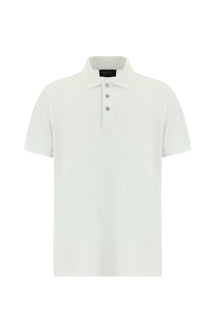 Beyaz Regular Fit Nakışlı Merserize Pamuk Kıvrılmaz Polo Yaka T-shirt