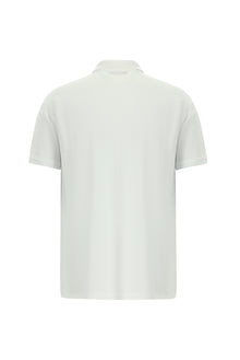 Beyaz Regular Fit Nakışlı Merserize Pamuk Kıvrılmaz Polo Yaka T-shirt
