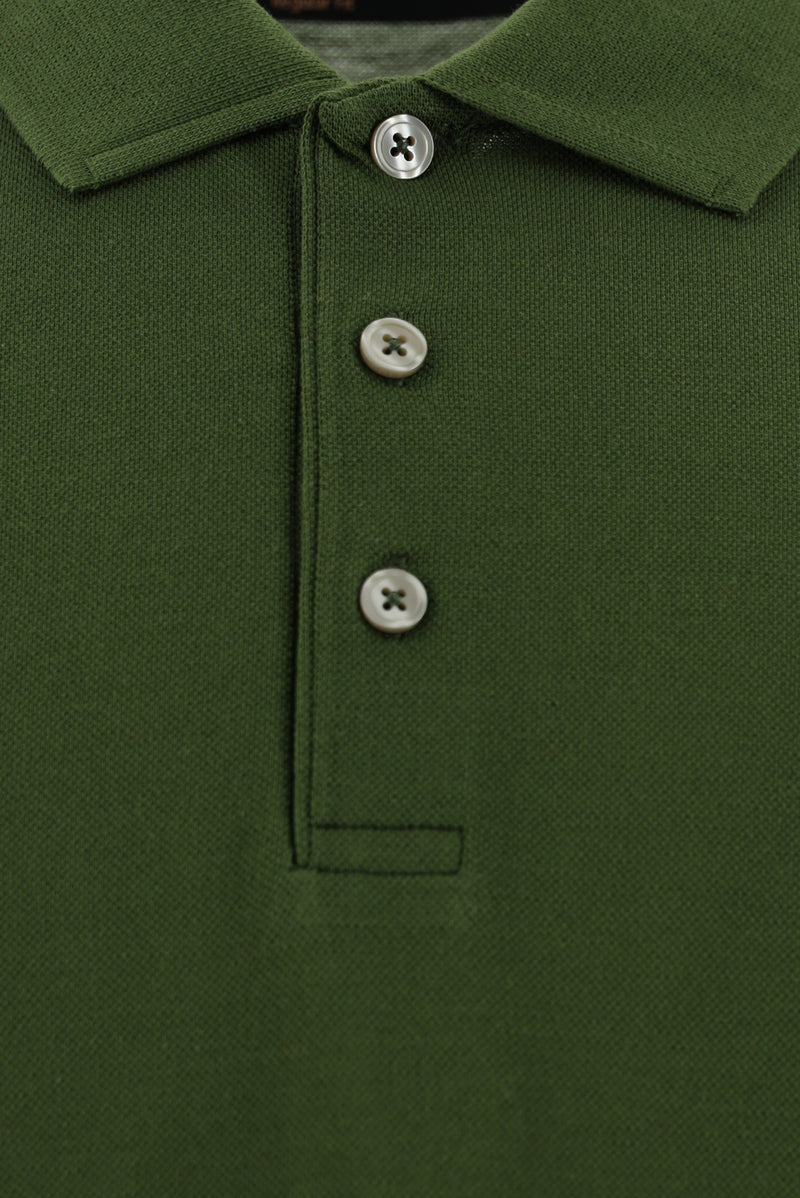 Asker Haki Regular Fit Nakışlı Merserize Pamuk Kıvrılmaz Polo Yaka T-shirt