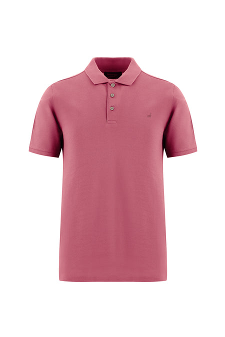 Gül Kurusu Regular Fit Nakışlı Merserize Pamuk Kıvrılmaz Polo Yaka T-shirt