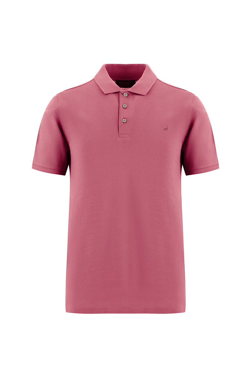 Gül Kurusu Regular Fit Nakışlı Merserize Pamuk Kıvrılmaz Polo Yaka T-shirt