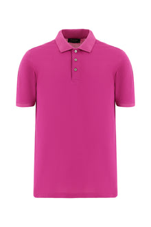 Pembe Regular Fit Nakışlı Merserize Pamuk Kıvrılmaz Polo Yaka T-shirt