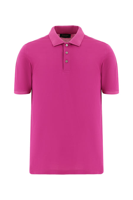 Pembe Regular Fit Nakışlı Merserize Pamuk Kıvrılmaz Polo Yaka T-shirt