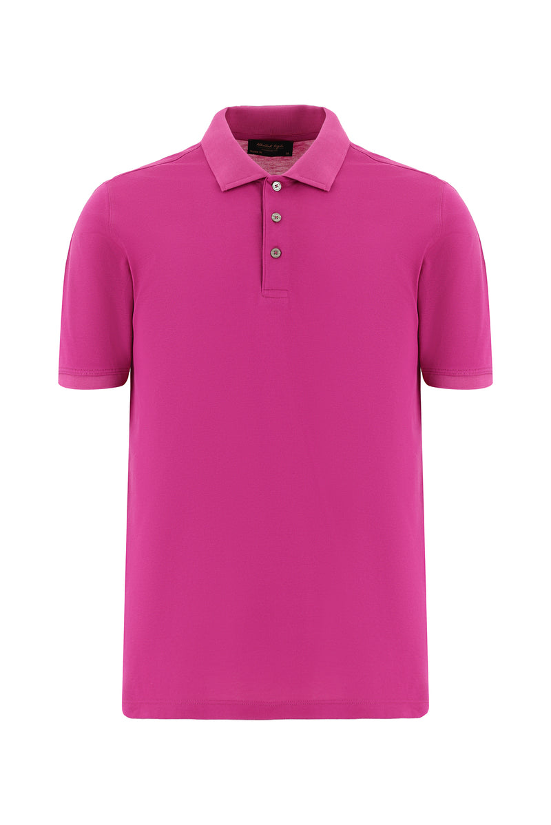 Pembe Regular Fit Nakışlı Merserize Pamuk Kıvrılmaz Polo Yaka T-shirt