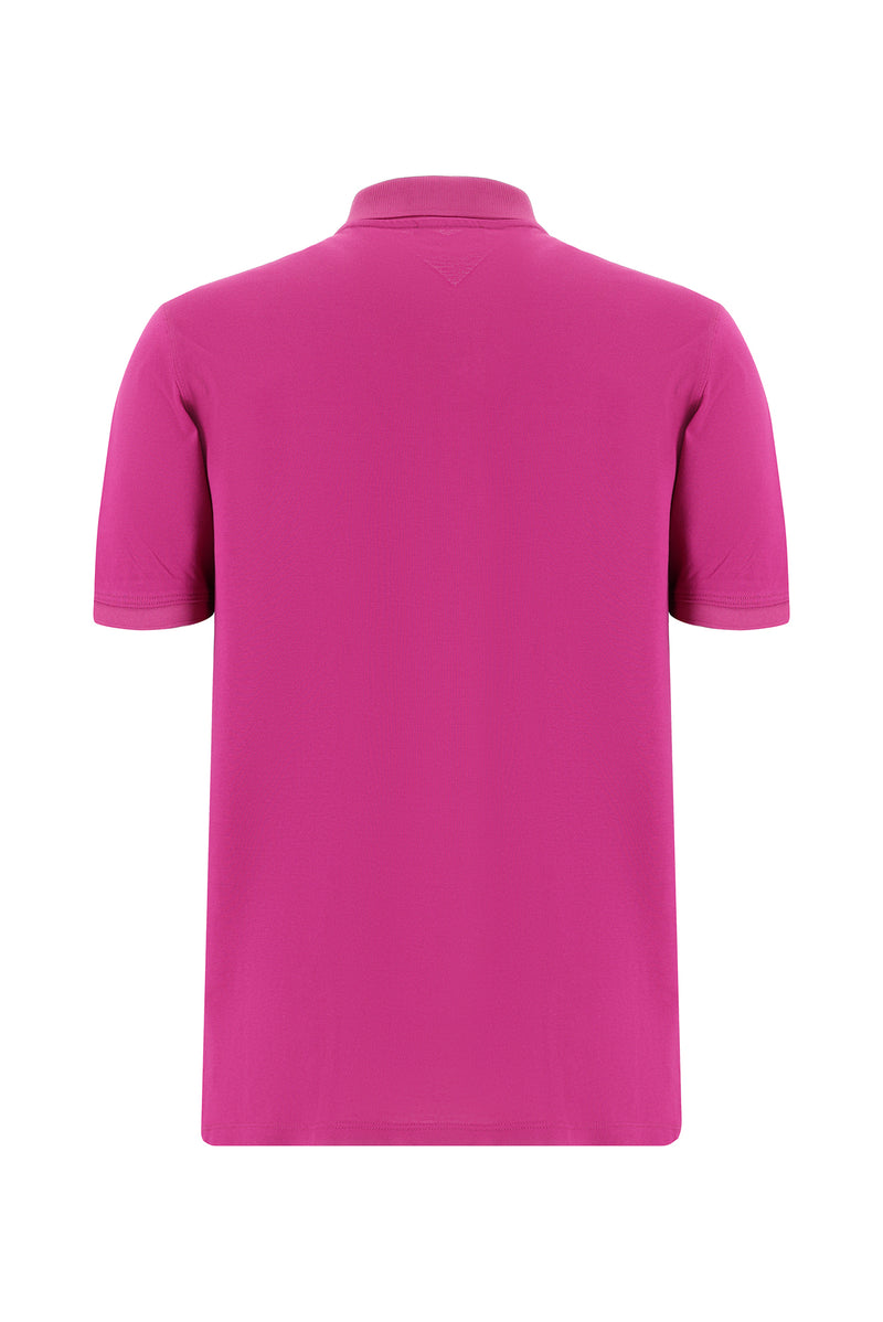 Pembe Regular Fit Nakışlı Merserize Pamuk Kıvrılmaz Polo Yaka T-shirt