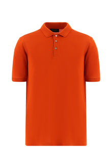 Orta Turuncu Regular Fit Nakışlı Merserize Pamuk Kıvrılmaz Polo Yaka T-shirt