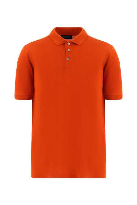 Orta Turuncu Regular Fit Nakışlı Merserize Pamuk Kıvrılmaz Polo Yaka T-shirt