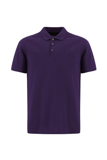 Koyu Mor Regular Fit Nakışlı Merserize Pamuk Kıvrılmaz Polo Yaka T-shirt