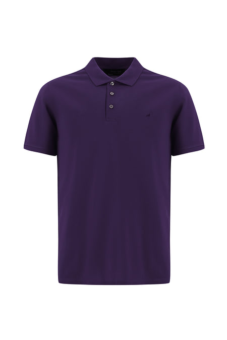 Koyu Mor Regular Fit Nak??l? Merserize Pamuk K?vr?lmaz Polo Yaka T-shirt-Abdullah Ki??l?