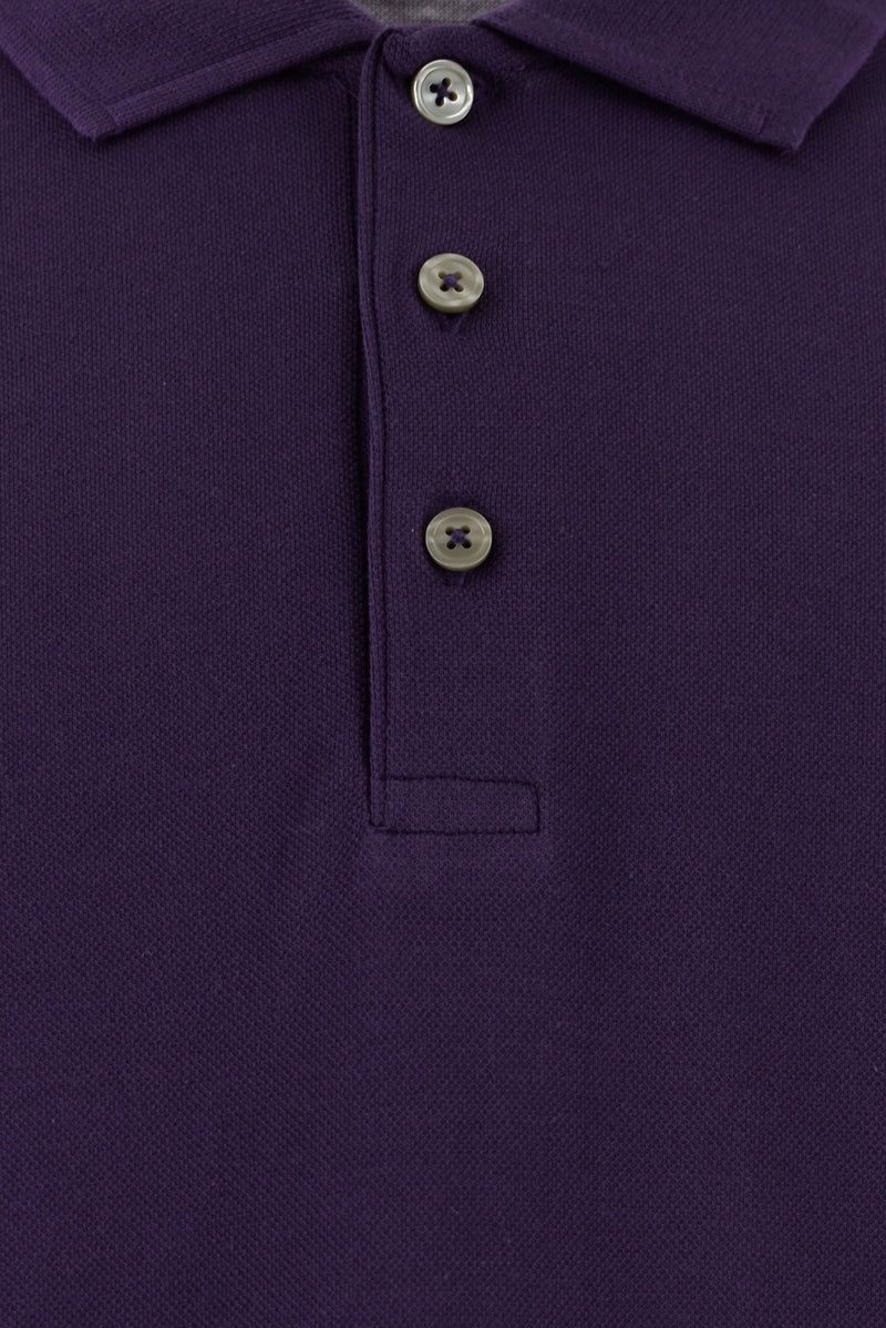 Koyu Mor Regular Fit Nakışlı Merserize Pamuk Kıvrılmaz Polo Yaka T-shirt