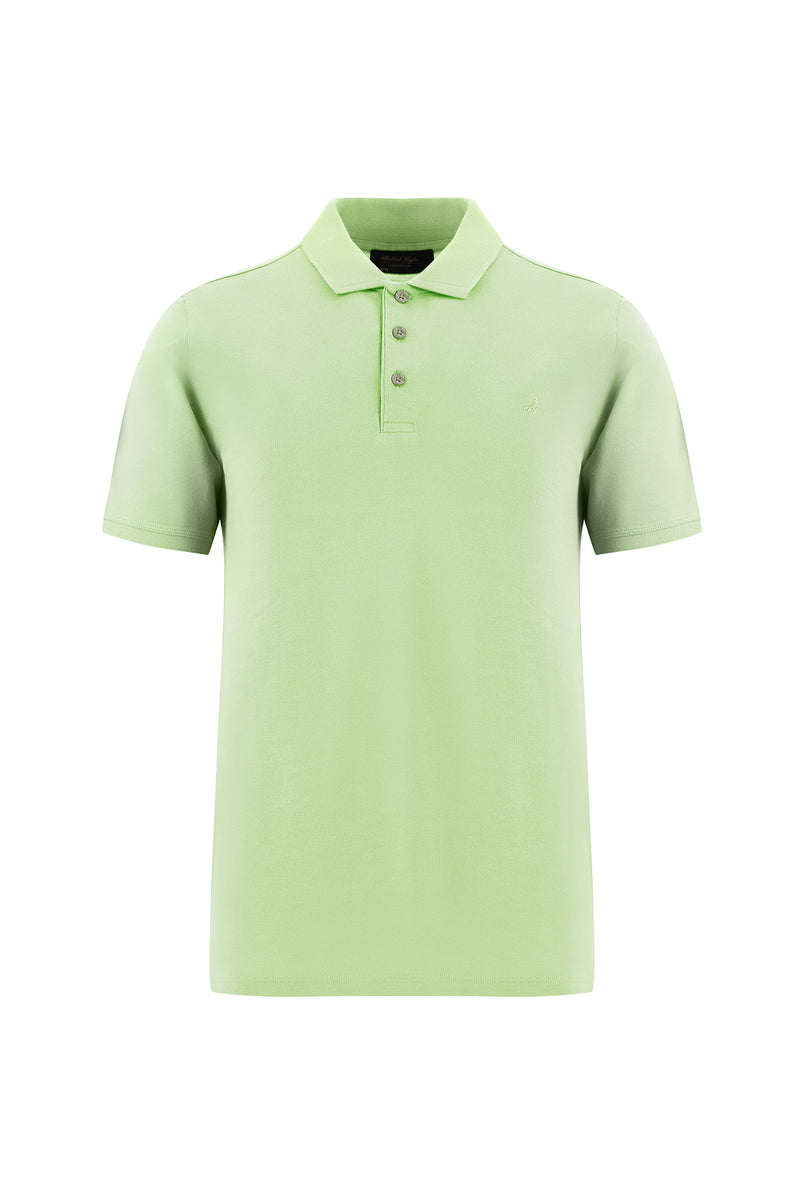 Mint Ye?ili Regular Fit Nak??l? Merserize Pamuk K?vr?lmaz Polo Yaka T-shirt-Abdullah Ki??l?