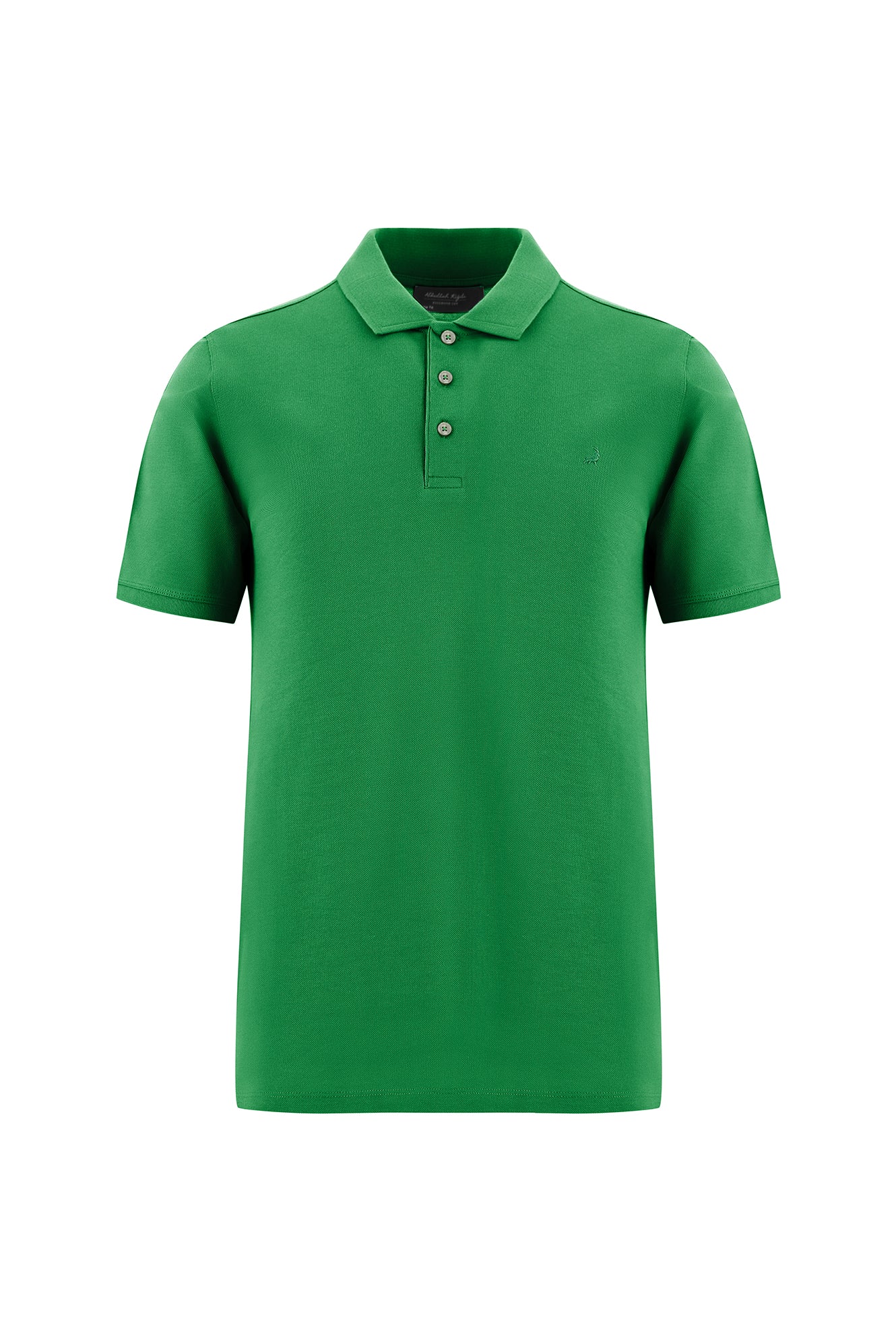 Orman Yeşili Regular Fit Nakışlı Merserize Pamuk Kıvrılmaz Polo Yaka T-shirt