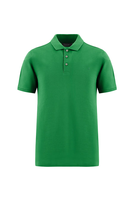 Orman Yeşili Regular Fit Nakışlı Merserize Pamuk Kıvrılmaz Polo Yaka T-shirt