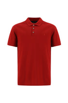 Koyu K?rm?z? Regular Fit Nak??l? Merserize Pamuk K?vr?lmaz Polo Yaka T-shirt-Abdullah Ki??l?