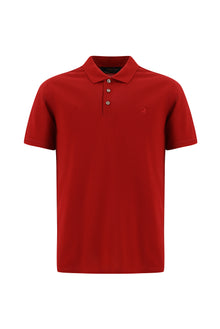 Koyu K?rm?z? Regular Fit Nak??l? Merserize Pamuk K?vr?lmaz Polo Yaka T-shirt-Abdullah Ki??l?