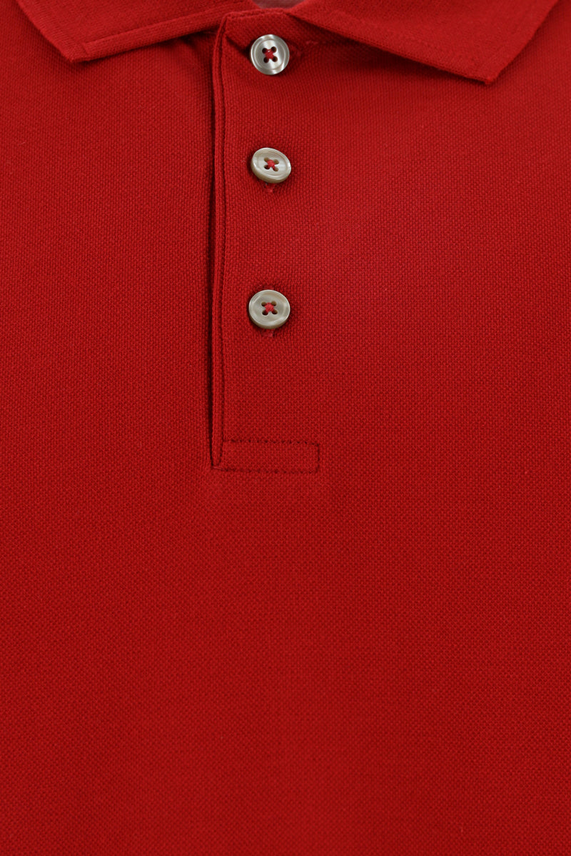Koyu Kırmızı Regular Fit Nakışlı Merserize Pamuk Kıvrılmaz Polo Yaka T-shirt