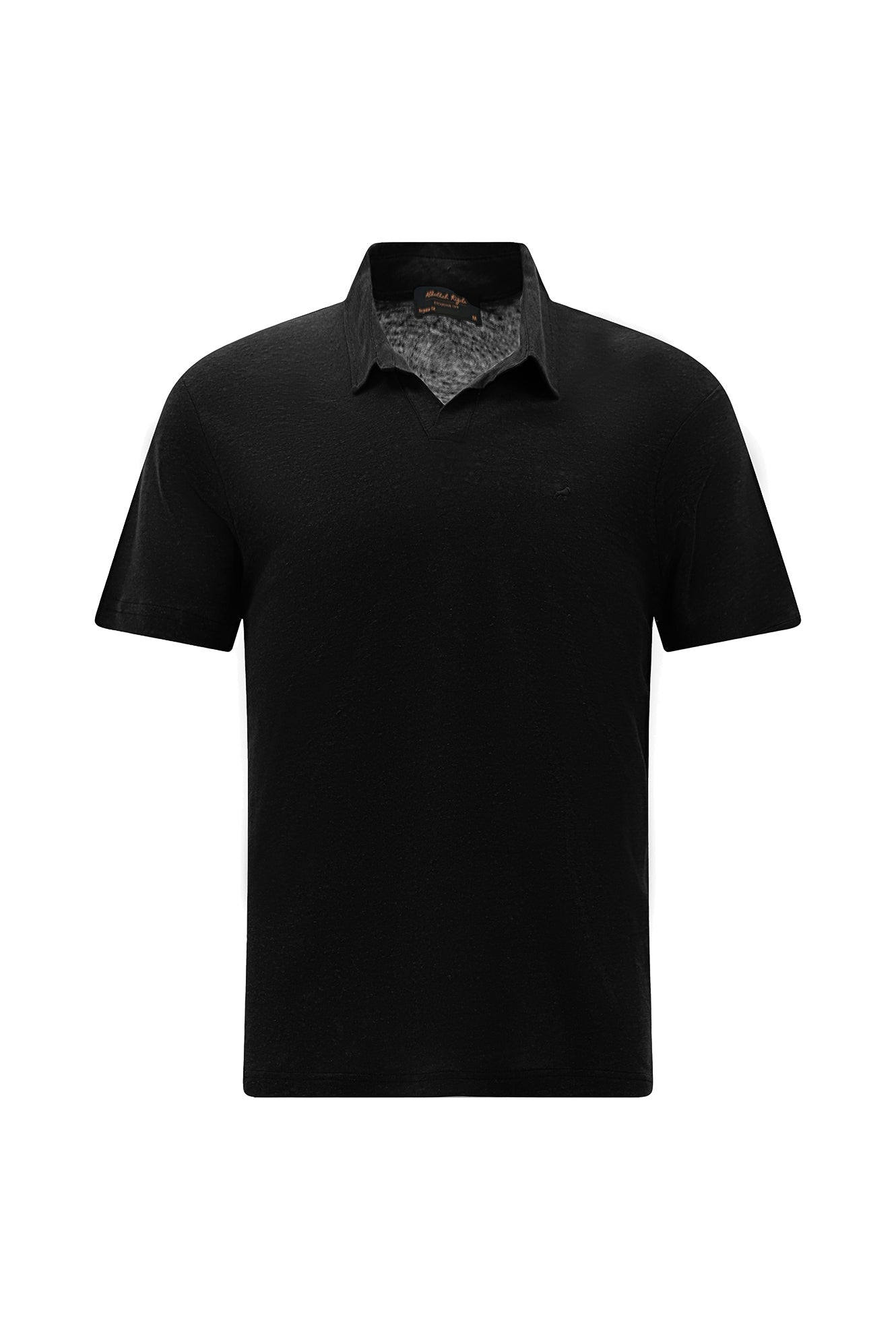 Siyah Regular Fit Nakışlı Keten Polo Yaka T-shirt