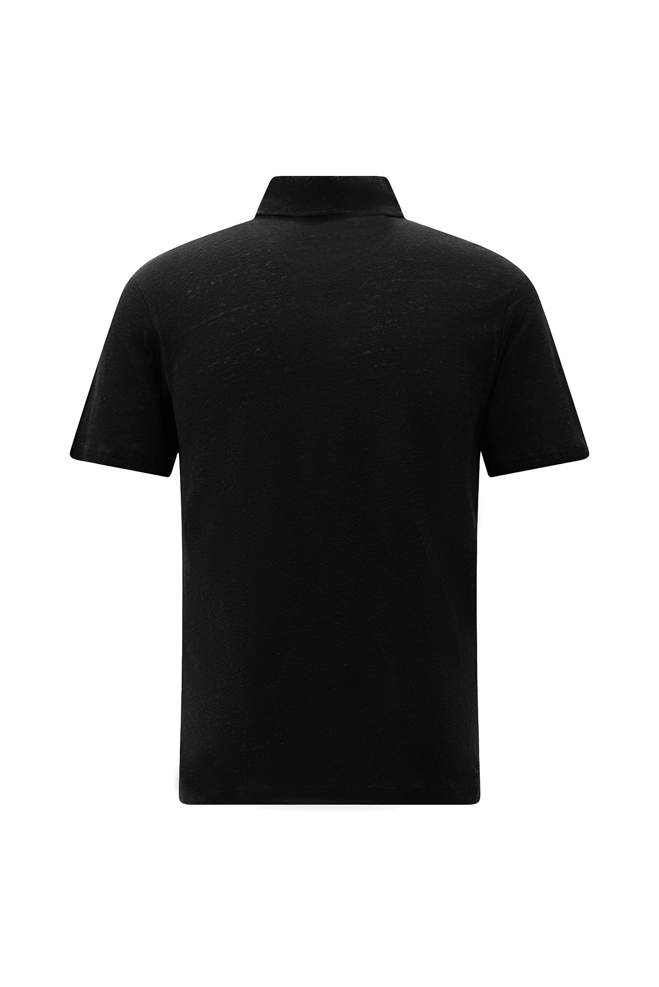 Siyah Regular Fit Nakışlı Keten Polo Yaka T-shirt