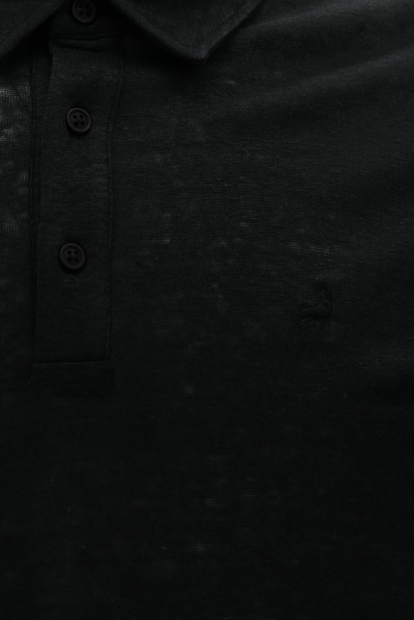Siyah Regular Fit Nakışlı Keten Polo Yaka T-shirt