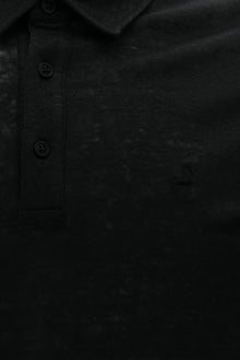 Siyah Regular Fit Nakışlı Keten Polo Yaka T-shirt