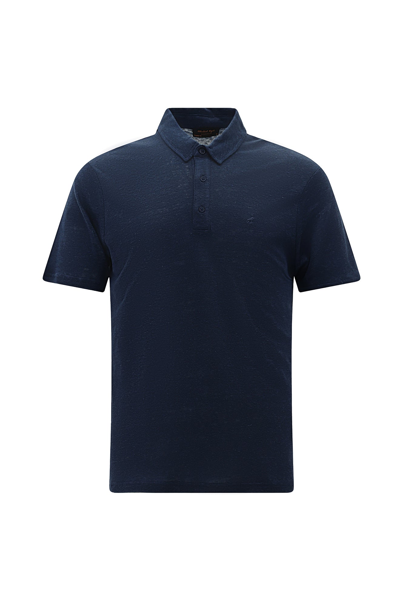Koyu Lacivert Regular Fit Nakışlı Keten Polo Yaka T-shirt