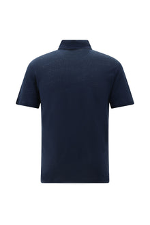 Koyu Lacivert Regular Fit Nakışlı Keten Polo Yaka T-shirt
