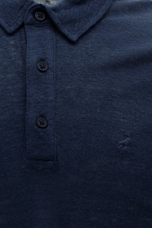 Koyu Lacivert Regular Fit Nakışlı Keten Polo Yaka T-shirt