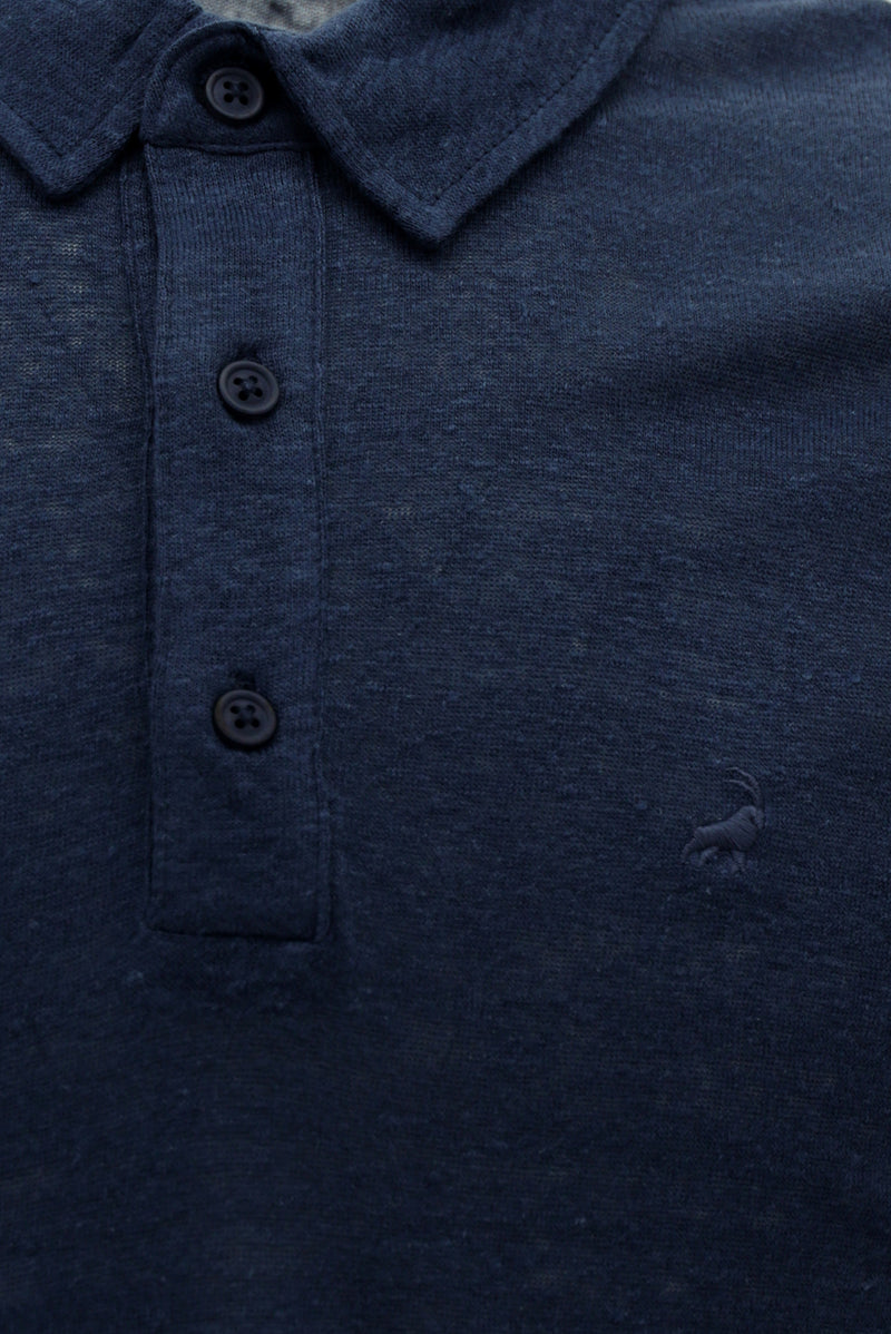 Koyu Lacivert Regular Fit Nak??l? Keten Polo Yaka T-shirt-Abdullah Ki??l?