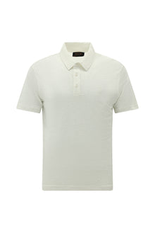 Kırık Beyaz Regular Fit Nakışlı Keten Polo Yaka T-shirt
