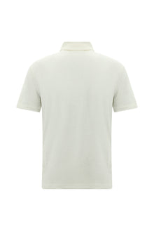 Kırık Beyaz Regular Fit Nakışlı Keten Polo Yaka T-shirt