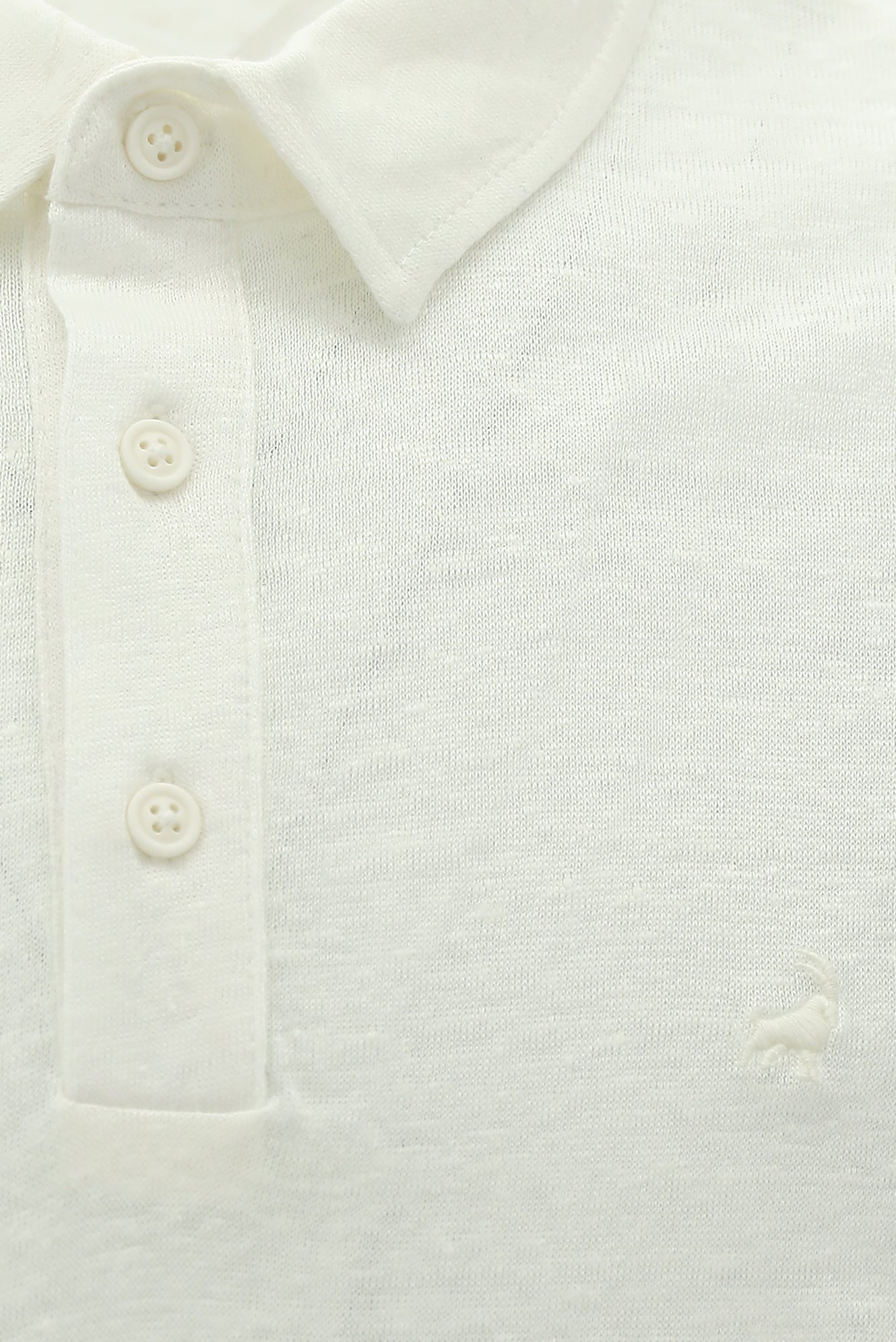 Kırık Beyaz Regular Fit Nakışlı Keten Polo Yaka T-shirt