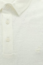 Kırık Beyaz Regular Fit Nakışlı Keten Polo Yaka T-shirt