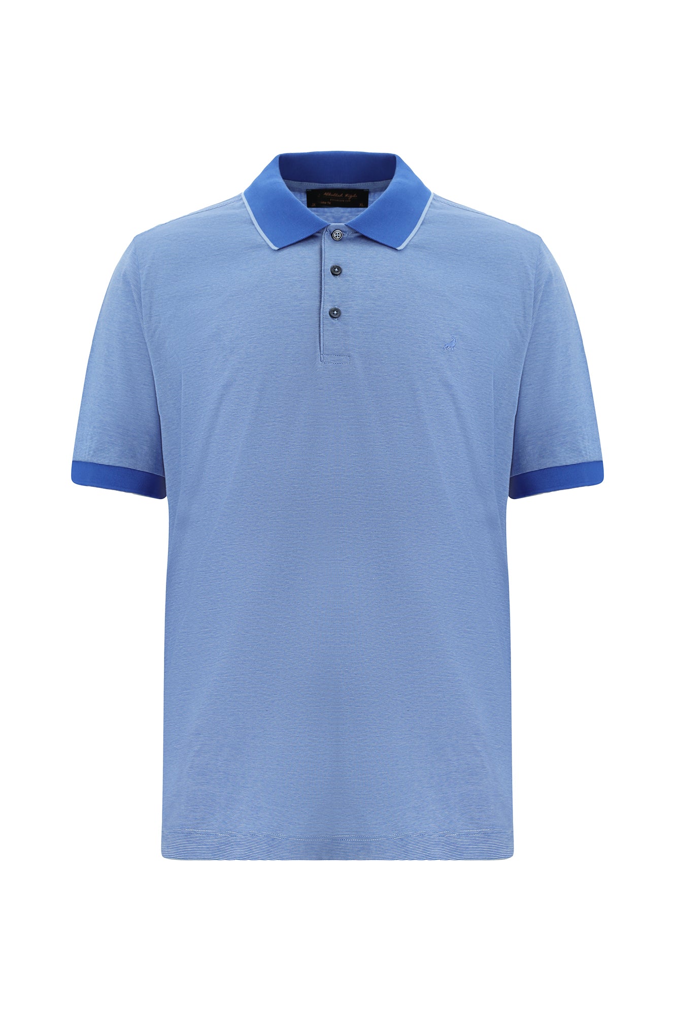 Açık Saks Mavi Slim Fit Dar Kesim Desenli Nakışlı Merserize Pamuk Polo Yaka T-shirt